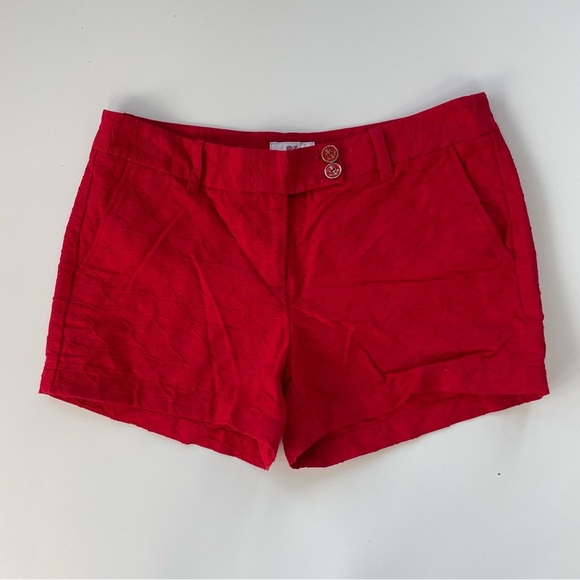 Vineyard Vine Women's Red Preppy Textured Anchor Sailing Shorts Size 8 - Picture 1 of 7